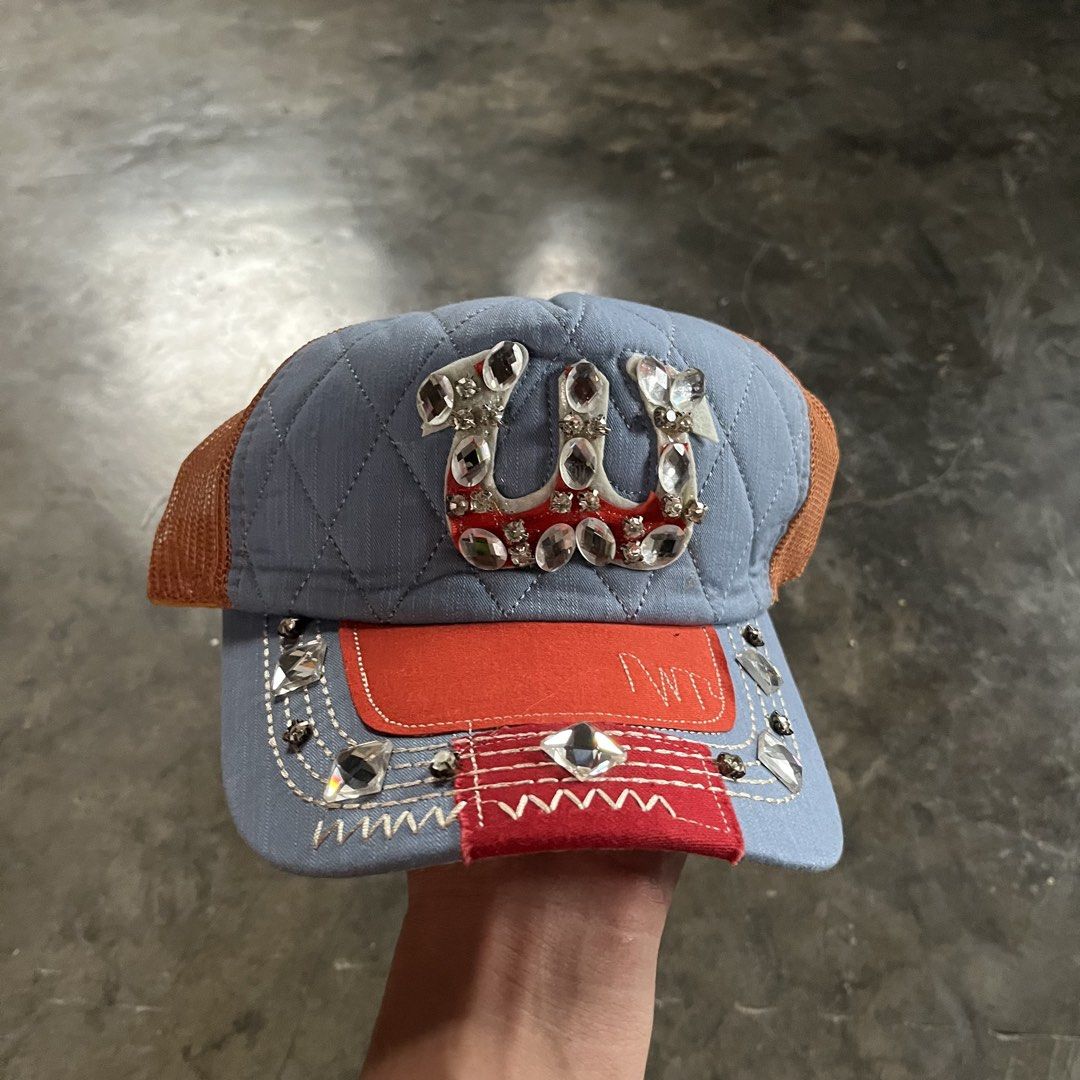 CUSTOMIZED Y2K- STYLE QUILTED TRUCKER HAT (Category: Caps & Hats) located in Iloilo. Submitted by 4slugtoslum (Listing ID 1466210394, Image 3). Description: CUSTOMIZED Y2K- STYLE QUILTED TRUCKER HAT ONE SIZE FITS ALL NO ISSUE 600📩.