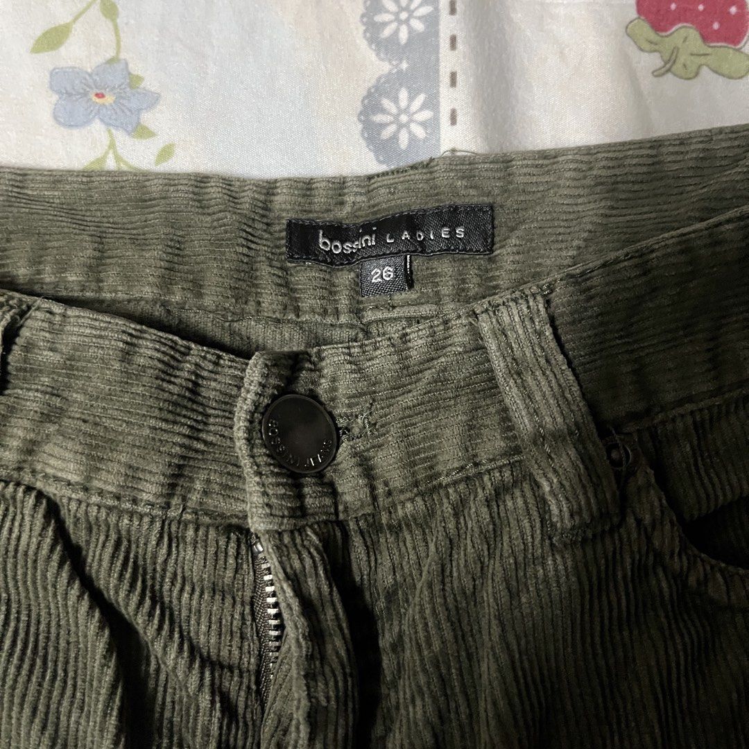 Bossini Dark Green Corduroy Pants (Category: Jeans) located in Las Pinas. Submitted by askingnoelle (Listing ID 1466306901, Image 3). Description: W 26in L 37in H 17in no flaws location: QC.