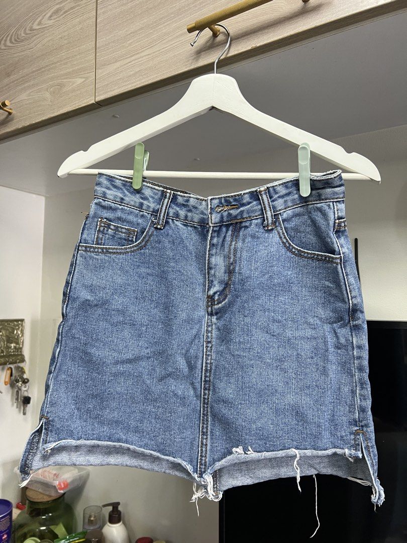 Denim Frayed Skirt (Category: Skirts) located in Pasay City. Submitted by anbasgf3065 (Listing ID 1466291754, Image 1). Description: FG.D.X.J - vintage, remade, or custom straight-leg denim pieces featuring distressed elements and fringed cuffs Bought but haven’t worn yet Still not loosing weight Waist: 13.5 inches Length: 15 inches .
