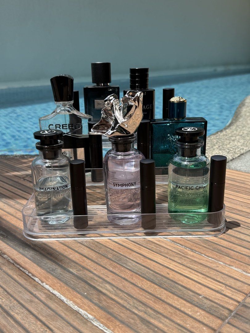 Designer Fragrance Decants 5ml Pressurized Atomizer (Category: Fragrance & Deodorants) located in Quezon City. Submitted by scentsay_ (Listing ID 1466271628, Image 1). Description: - 100% authentic high-end designer and niche perfumes - Convenient 5ml travel-friendly pressurized atomizers - Collection includes: Louis Vuitton (Symphony, Imagination, Pacific Chill), Creed Aventus, Dior Sauvage EDP, YSL Y EDP, and Versace Eros EDP - Send a message t