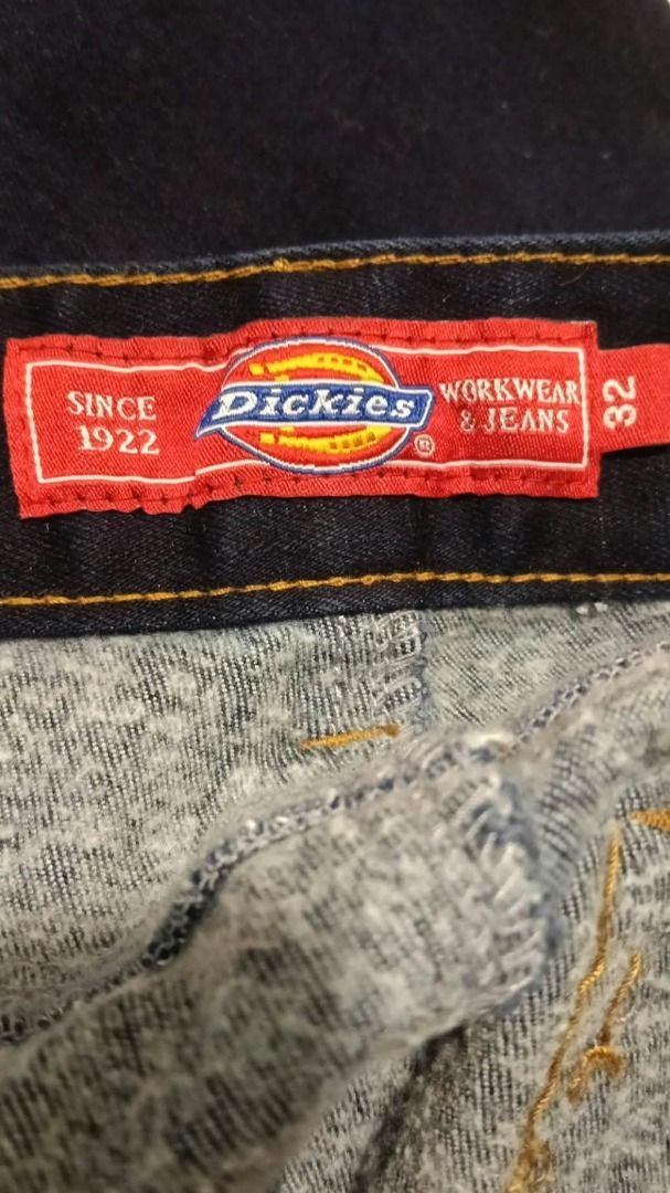 Dickies Indigo Jeans Size 32 PJP 821 (Category: Jeans) located in Caloocan City. Submitted by silverbird_6c038f (Listing ID 1466285078, Image 3). Description: - Brand: Dickies - Style Number: DSL5U PJP 821 - Color: Dark indigo wash - Size: 32 waist (81 cm measurement) - Material: 78% cotton, 20% polyester, 2% polyurethane blend with slight stretch - Design: Classic five-pocket style with contrast gold stitching - Details: Leather patch on back wa