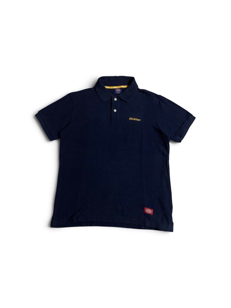 Dickies Navy Blue Polo Shirt Medium (Category: Tshirts & Polo Shirts ) located in Baguio. Submitted by ISO_PRINCE (Listing ID 1466312136, Image 1). Description: - Brand: Dickies - Color: Navy Blue - Size: Medium - Details: Yellow embroidered logo on chest, classic collar with 2 white buttons, small red woven tag near hem, yellow branded inner neckline taping - Condition: Excellent / Good as new - Style: Casual streetwear, easy to pair with jeans 