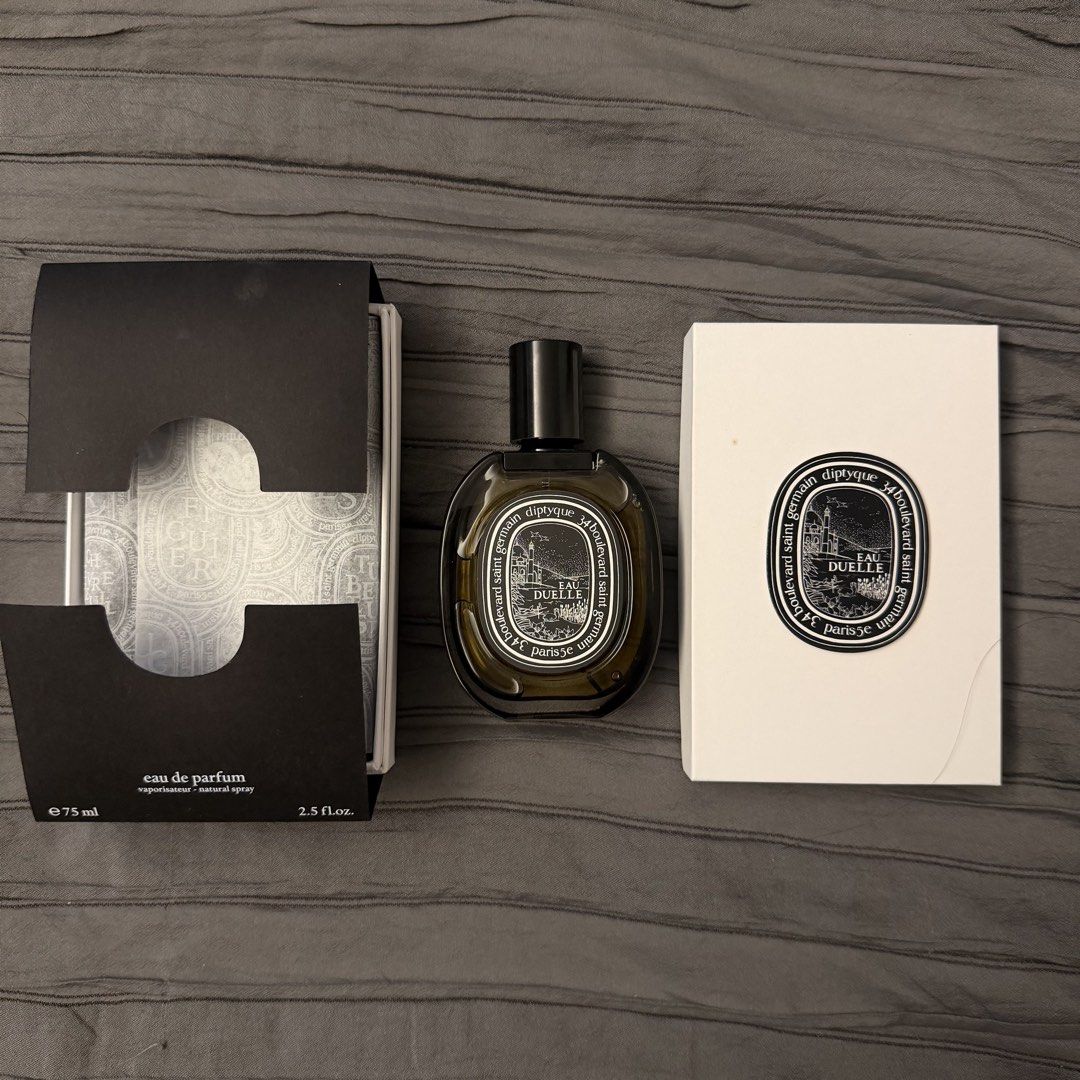 Diptyque Eau Duelle Eau de Parfum 75ml (Category: Fragrance & Deodorants) located in Manila. Submitted by vulpix04 (Listing ID 1466240999, Image 2). Description: - Brand: Diptyque - Fragrance: Eau Duelle Eau de Parfum - Size: 75ml - Condition: Like new, sprayed only a couple of times, nearly full - Scent Profile: Rich vanilla with smoky and woody notes - Inclusions: Comes with original outer box and inner sleeve - Bought in Paris - Retails for ₱1