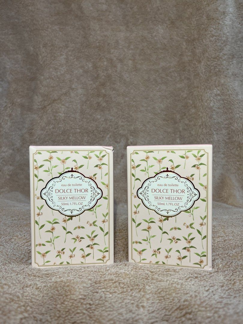 Dolce Thor Eau De Toilette 50ml (Category: Fragrance & Deodorants) located in Manila. Submitted by rmsji (Listing ID 1466255041, Image 3). Description: Dolce Thor eau de toilette bottles up for grabs. Got three different scents available: Silky Mellow, Parfine, and Sunny Grace. Each box holds 50ml or 1.7 fluid ounces of fragrance. Lovely botanical illustration packaging. Great option if you want to try out some soft floral scents..