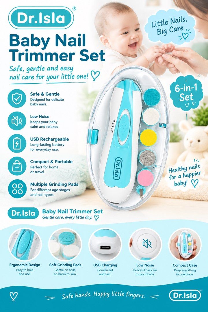 Dr. Isla Baby Nail Trimmer Set (Category: Baby Toiletries & Grooming) located in Marikina City. Submitted by randomcollection11 (Listing ID 1466245344, Image 1). Description: 👶 I Dr. Isla Baby Nail Trimmer Set Keep your little one’s nails neat, smooth, and safe with the Dr. Isla Baby Nail Trimmer Set 💕✨ Designed especially for delicate baby nails, this gentle nail trimmer features multiple grinding pads for different nail types and stages. Its 