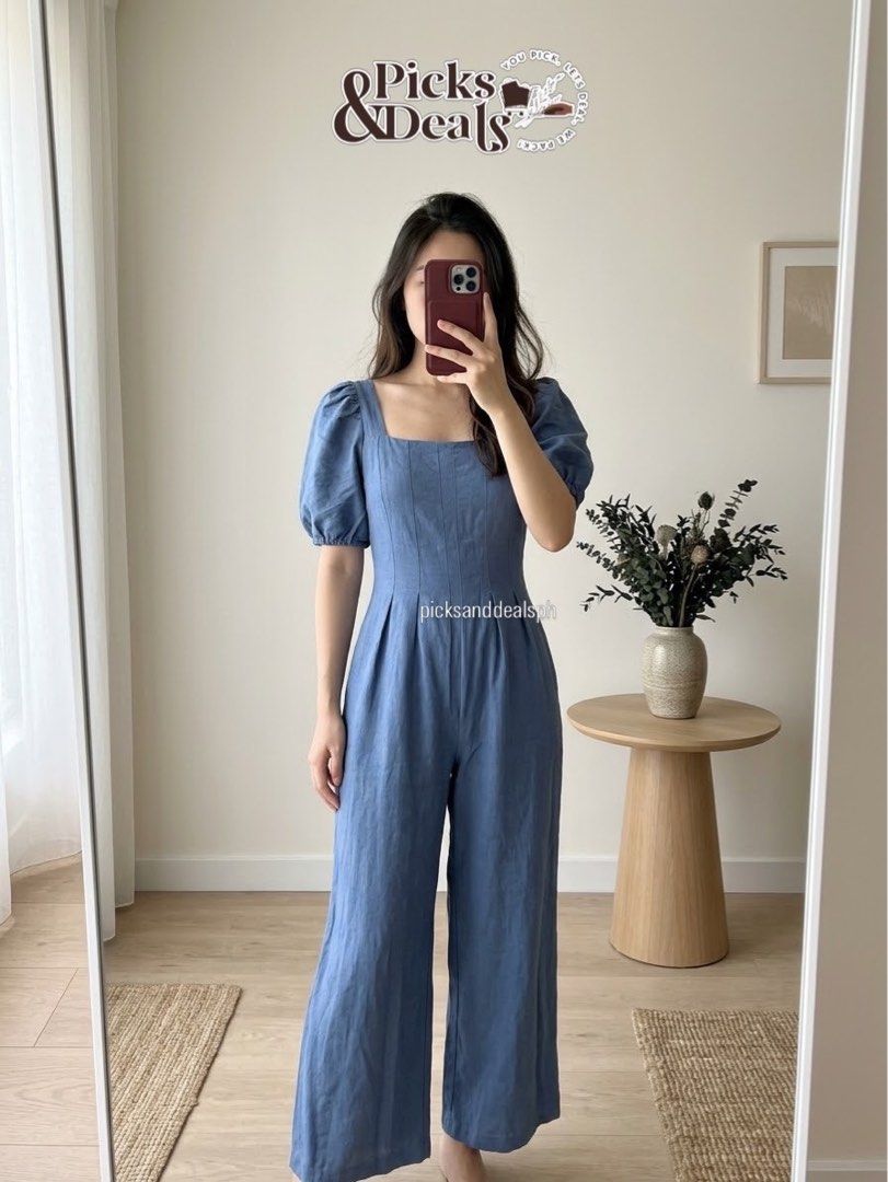 Dusty Blue Linen Jumpsuit (Category: Jumpsuits) located in Quezon City. Submitted by secondchanceplease (Listing ID 1466214319, Image 1). Description: Bust 32-34in Waist 27-28in Used Once..