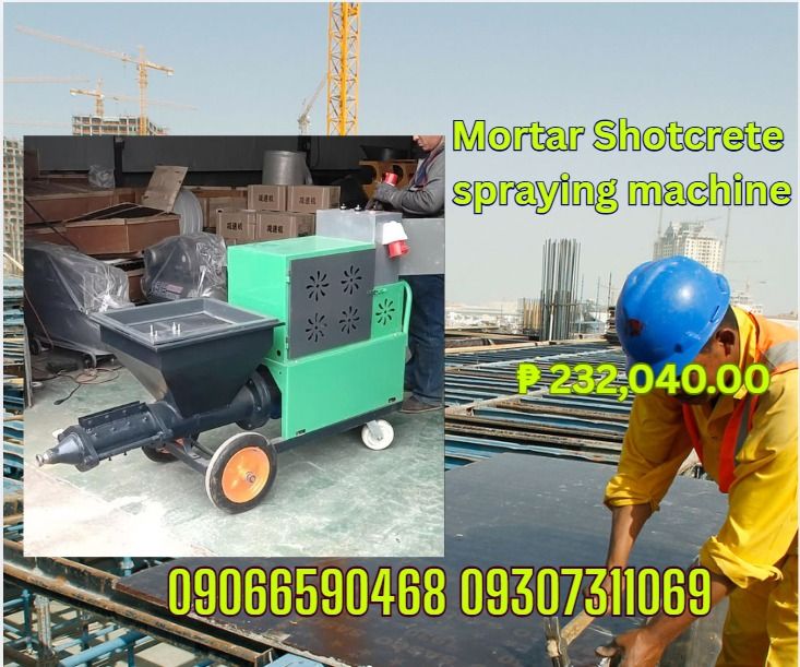 Electric Mortar Spraying Machine Model 511 (Category: Looking For) located in Caloocan City. Submitted by rochelleflores356-82603 (Listing ID 1466175607, Image 1). Description: Electric Mortar Spraying Machine Model 511 Dimensions 1.7* 0.6*1.1M Motor Power 7.5kw The maximum passing particle ≤4mm Conveying height 15-20m Conveying Distance 30-40m Voltage 380v three phase（customiz ed） Spraying area 180㎡-200㎡/h Working pressure 5-8mpa Delivery flow 3