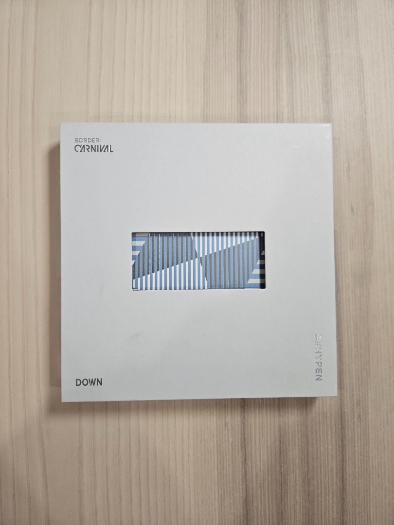 ENHYPEN Border: Carnival Album (Down version) (Category: K-Wave Merchandise) located in Quezon City. Submitted by hey_rita (Listing ID 1466262230, Image 1). Description: - Item: ENHYPEN Border: Carnival Album Set, Down version (unsealed) - Condition: Great shape, carefully stored in box - Inclusions: CD, Photobook, group postcard, and photocards (Jungwon, Sunoo), poster, rfs: decluttering mop: gcash / bpi / maribank .