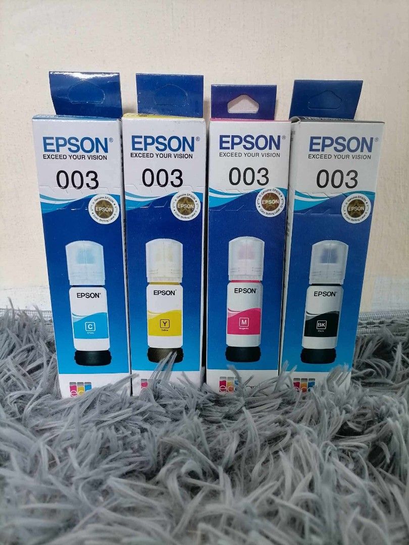 Epson 003 Ink Bottles Set CMYK (Category: Printers, Scanners & Copiers) located in Manila. Submitted by jackie0609 (Listing ID 1466296827, Image 1). Description: we supply Brand new Ink cartridges and toner nationwide ❗ 📌Original Brand new Ink Hp 682 Black/Tri-Color Hp 680 Black/Tri-Color Hp 678 Black/Tri-Color Hp 704 Black/Tri-Color Hp 932xL Black Hp 933xL Cyan Yellow Magenta Hp 955xL Black Cyan Yellow Magenta Hp 728 300ml / 130 ml Black Cyan Y