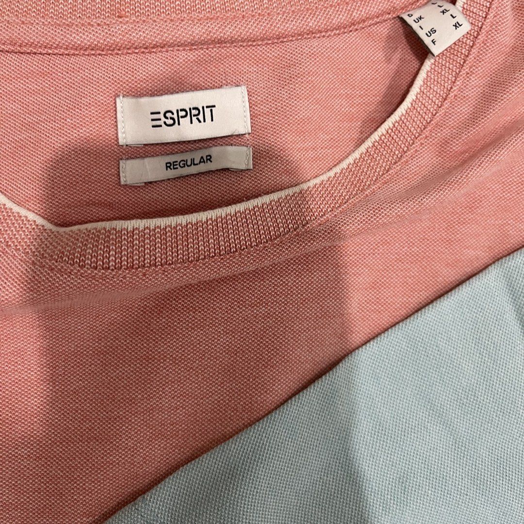 Esprit Regular Fit T-Shirts Bundle Size L (Category: Tshirts & Polo Shirts ) located in Cavite. Submitted by jeklitam07235 (Listing ID 1466263575, Image 3). Description: Bundle of two Esprit regular fit t-shirts. One in light blue, one in pink with contrast collar trim. Both crew neck, short sleeves. Size L on tags. Soft textured knit fabric. Clean condition, tags intact..