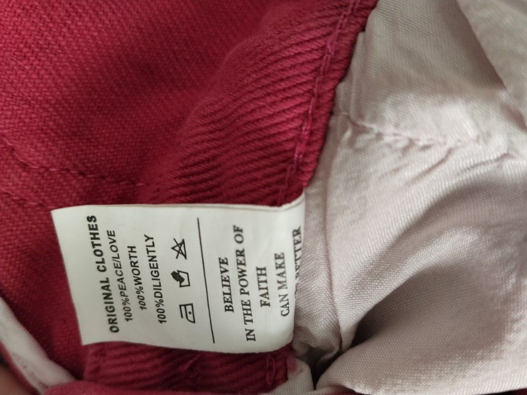 EVDR Pink Denim Overalls Something Good (Category: Jumpsuits) located in Bulacan. Submitted by clutsngo (Listing ID 1466185903, Image 3). Description: - Brand: EVDR - Color: Vibrant pink wash with intentional faded patches on knees and back - Material: Durable cotton with strong stitching - Details: 'Something Good' embroidered on the front bib pocket - Features: Classic adjustable straps, front and back pockets, and metal side button closures.