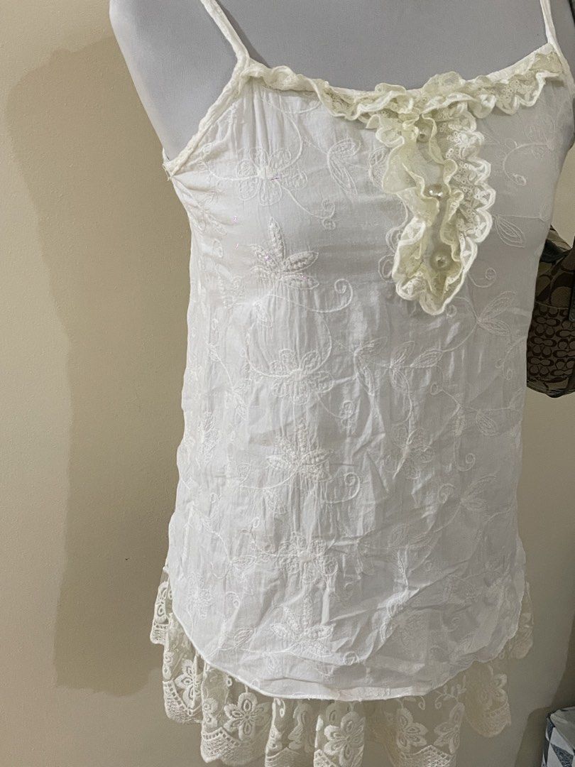 Fairy Embroidered Lace Cami top (Category: Sleeveless) located in Abucay. Submitted by tap-thrift (Listing ID 1466277103, Image 2). Description: -Delicate lace trim at hem -Adjustable spaghetti straps -Intricate embroidery all over .