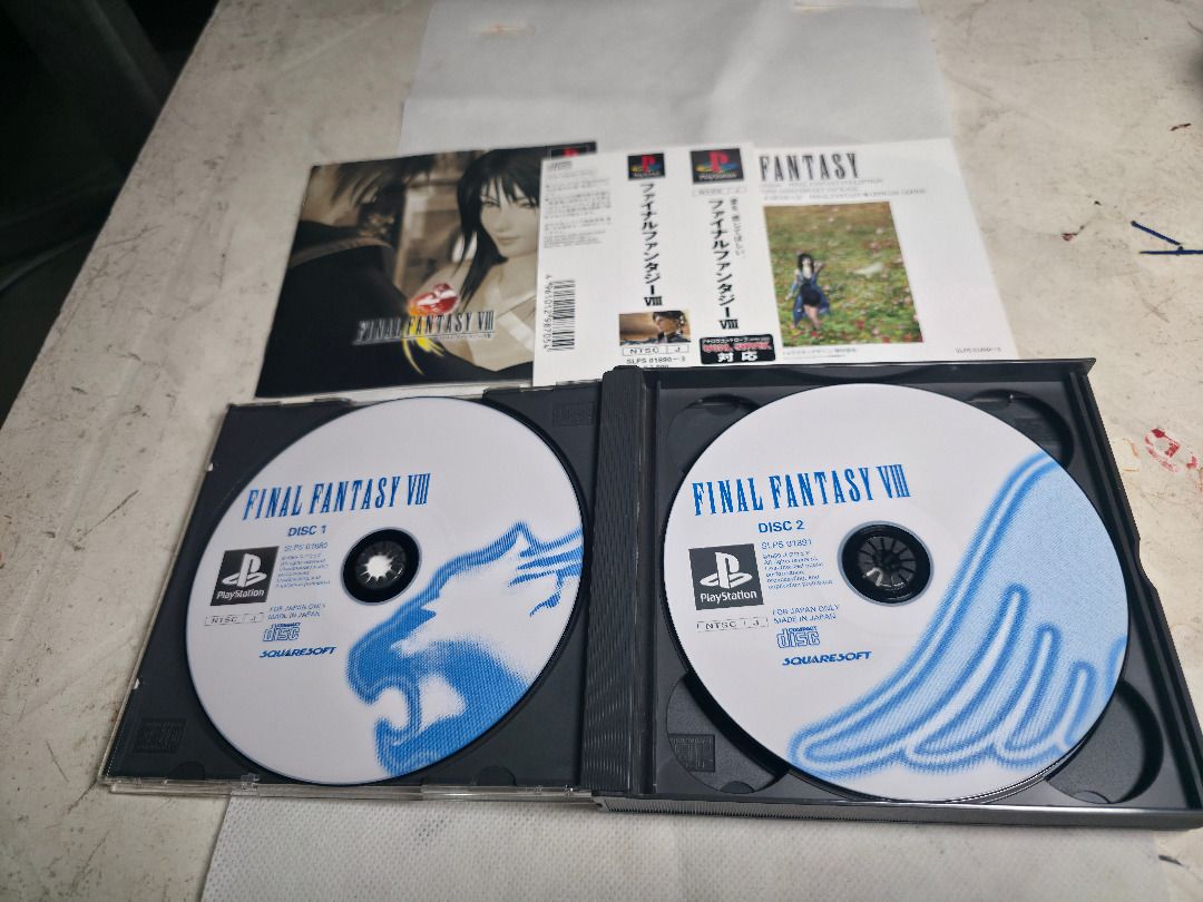 Final Fantasy VIII PS1 Jap (Category: PlayStation) located in Cagayan de Oro. Submitted by retrogamingcdo (Listing ID 1466226320, Image 3). Description: - Game: Final Fantasy VIII (Japanese Import) - Platform: Original PlayStation (PS1) - Condition: Complete with jewel case and instruction manual - Discs: All discs included with classic black discs - Perfect for: JRPG collectors and retro gaming fans.