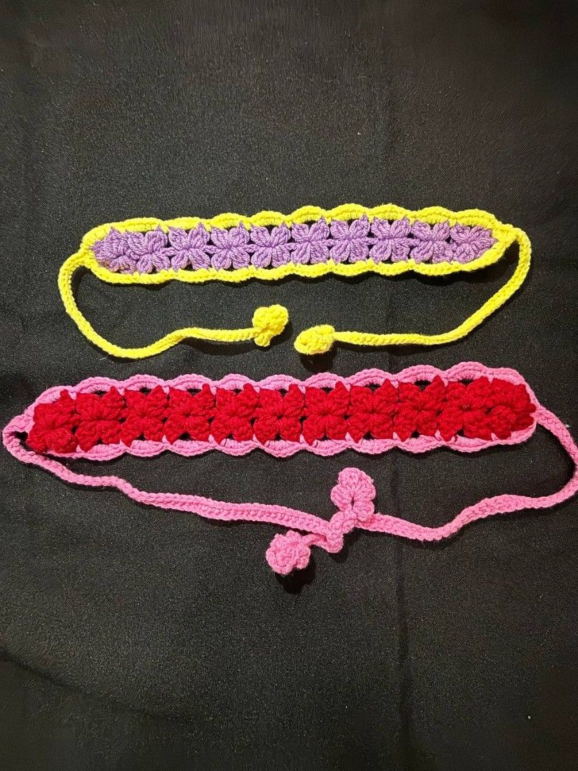 Flower Style Headband (Category: Handmade Craft) located in Manila. Submitted by hookedbyheart (Listing ID 1466321294, Image 1). Description: 🌸 **FLOWER STYLE CROCHET HEADBAND** 🌸 A cute and dreamy crochet headband made with love! 🎀🌷 Perfect for adding a soft, girly touch to your everyday outfit. ✨ 🎀 **Color inspirations:** 🌷 Pink and Red — inspired by Gabriela from KATSEYE 🌻 Yellow and Violet — inspired by the Sundrop Flower from *Tangled