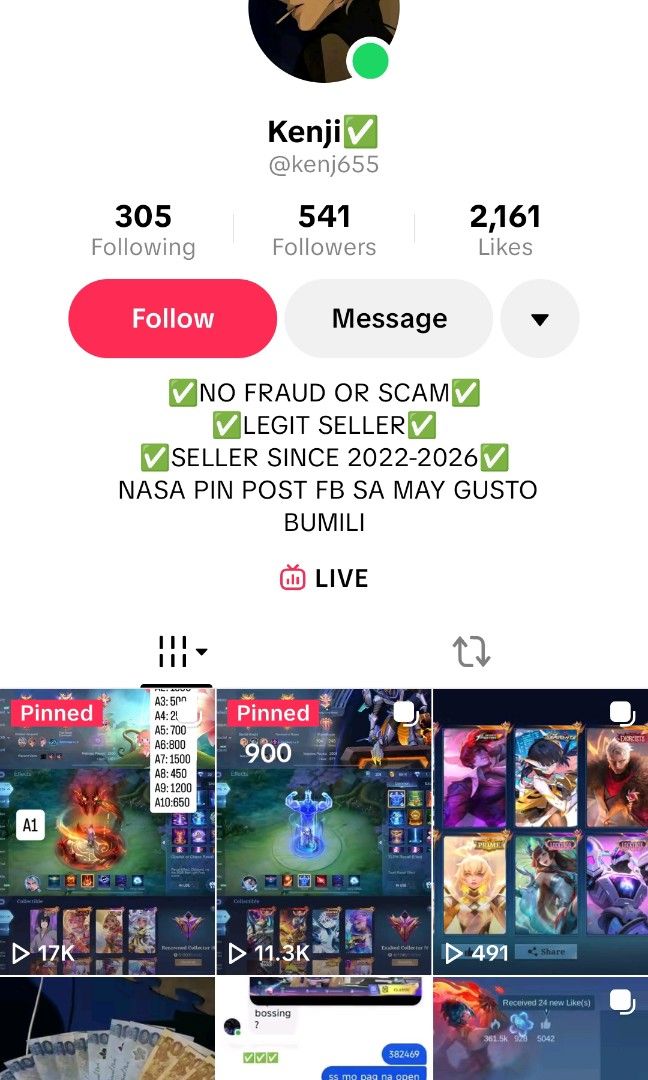 FOR AWARENESS ONLY!PLEASE READ DESCRIPTION! (Category: Game Gift Cards & Accounts) located in Tanza. Submitted by --unicorn-- (Listing ID 1466307339, Image 2). Description: Wag Po kayo Maniniwala at makikipag transaction dito sa account na ito scammer itong kumag na ito Gutom na Gutom ipapatien off nya Sayo Yung gcash secure para pag na send Mona di mo na mababawi! Be alert To this Person At All Cost! Ayan Yung TikTok Account nya Ingat nalang!Bak