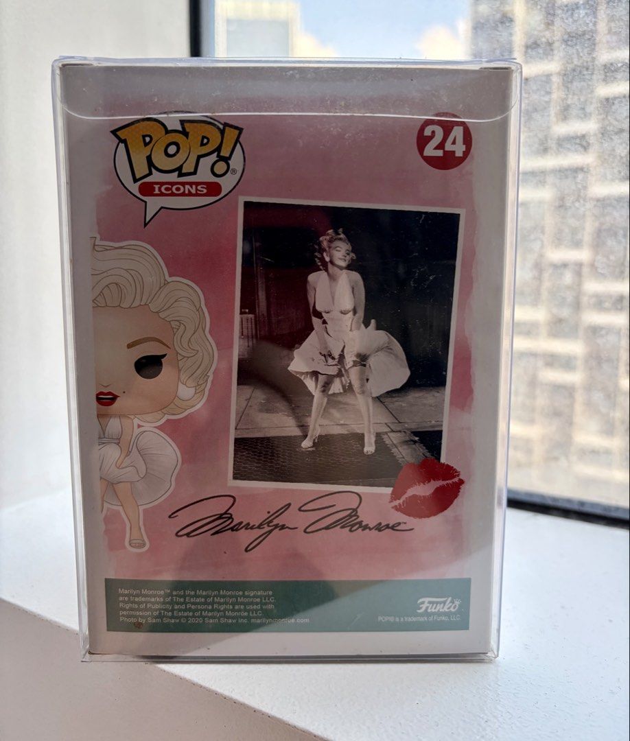 Funko Pop Icons Marilyn Monroe 24 (Category: Designer & Blind Box Toys) located in Pasig City. Submitted by arjaysells (Listing ID 1466169044, Image 3). Description: - Marilyn Monroe Funko Pop (Icons Series, #24) - Features her famous white dress pose - Includes a clear plastic protector case - Box is in excellent, collector-grade condition - 100% authentic and ready for shipping.