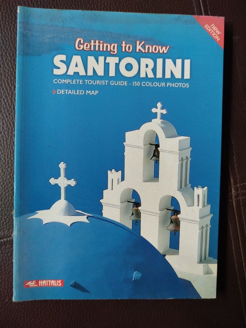 Getting to Know Santorini Complete Tourist Guide Book (Category: Storybooks) located in Paranaque City. Submitted by kaceys_closet (Listing ID 1466170176, Image 1). Description: - Title: Santorini Travel Guide Book - Publisher: Hattalis Editions - Features: 150 vibrant color photos and a detailed map - Coverage: Essential guides for Fira, Oia, Akrotiri, and local villages - Topics: Greek island architecture, history, and travel planning tips - Co