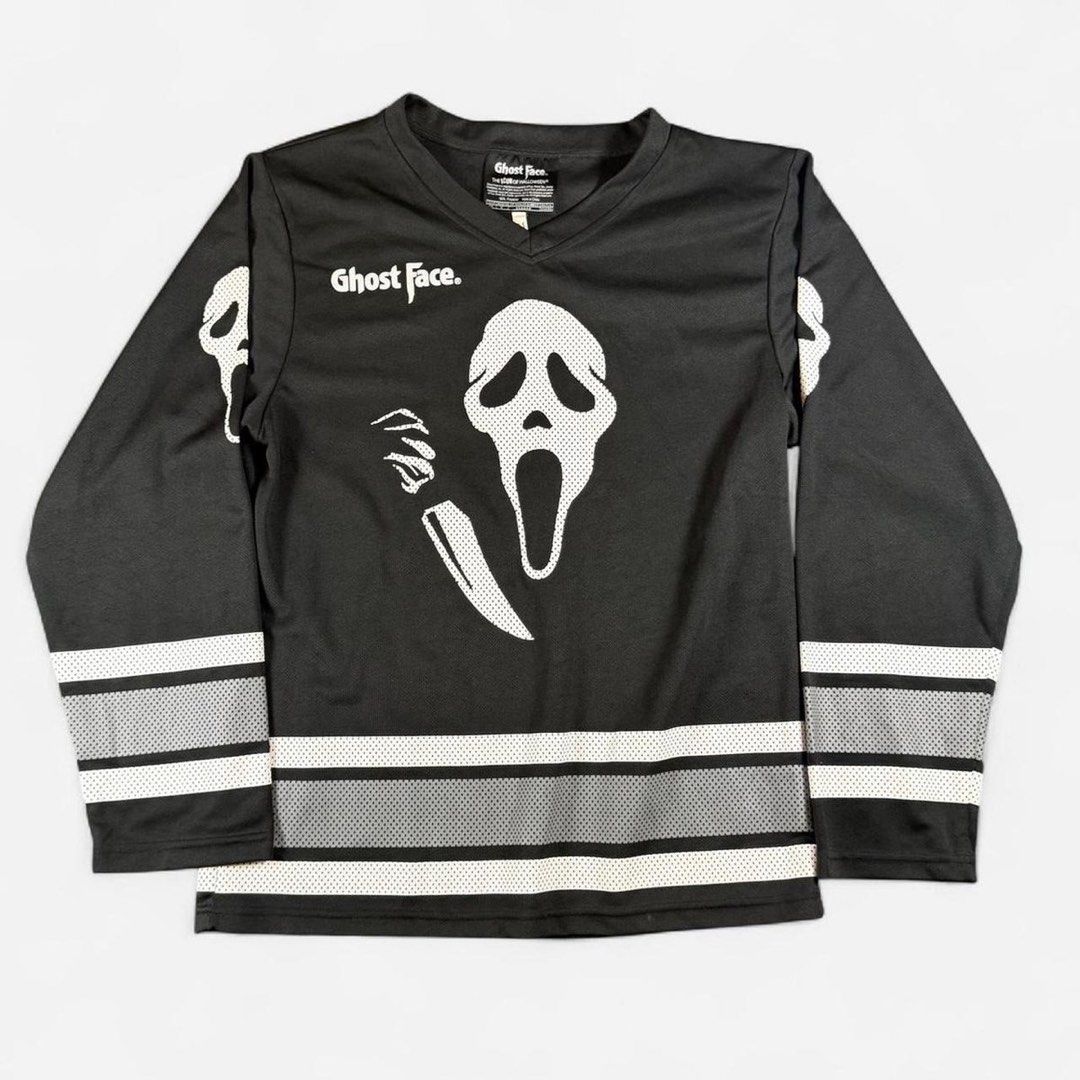 Ghost face hockey jersey (Category: Hoodies) located in Manila. Submitted by da_plugv2 (Listing ID 1466279063, Image 1). Description: Ghost face hockey jersey Size medium Asnew condition 22*29 dimes .
