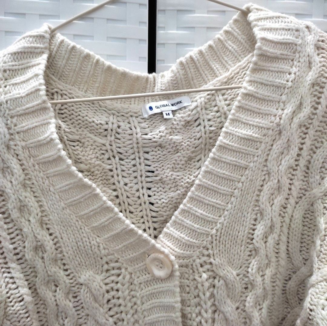 Global Work chunky knitted cardigan (Category: Coats, Jackets and Outerwear) located in Quezon City. Submitted by wornthisway_ (Listing ID 1466289577, Image 2). Description: medium on tag. barely used. thick material. armpit to armpit- 19 inches body length- 25 inches.