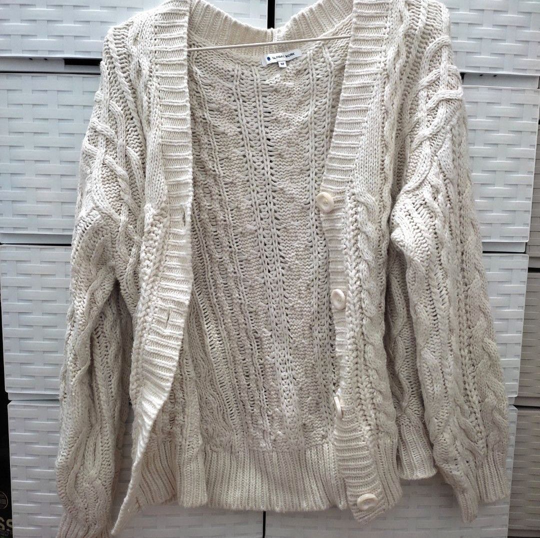 Global Work chunky knitted cardigan (Category: Coats, Jackets and Outerwear) located in Quezon City. Submitted by wornthisway_ (Listing ID 1466289577, Image 3). Description: medium on tag. barely used. thick material. armpit to armpit- 19 inches body length- 25 inches.