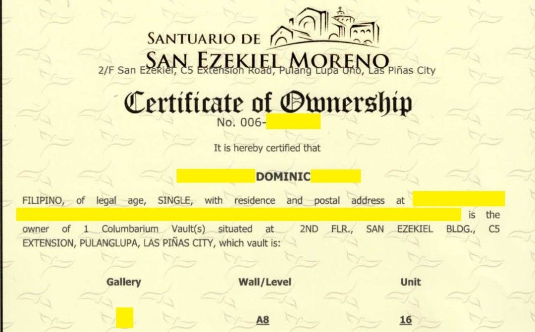 Golden Haven Las Pinas (Category: Everything Else Others) located in Manila. Submitted by domleo (Listing ID 1466164127, Image 2). Description: Level 8 (topmost) Up to 4 urns GH Pricelist - P 223,000 (as of Sep30, 2026) GH Spot Cash Discount - P 172,825 My price - P 150,000 (negotiable) For inquiries, kindly send a private message..