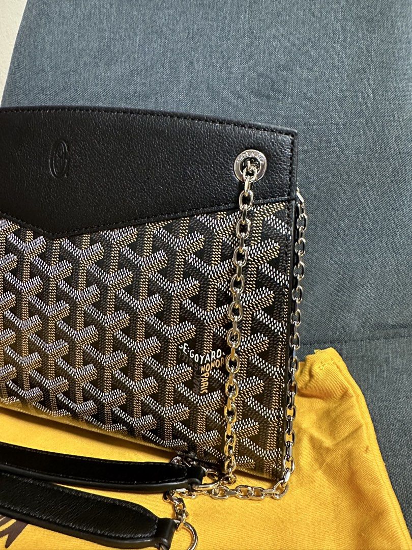 Goyard ROUETTE Structure MM Black Monogram Chain Handbag (Category: Luxury Bags & Wallets) located in Manila. Submitted by jmsluxe2026 (Listing ID 1466200134, Image 2). Description: - Authentic Goyard Saigon Structure MM - Black Goyardine canvas mixed with leather flap and top handle - Elegant wooden accents with reinforced leather corners - Signature Goyard Paris stamp on the front body - Includes detachable silver-tone chain strap - Comes with 