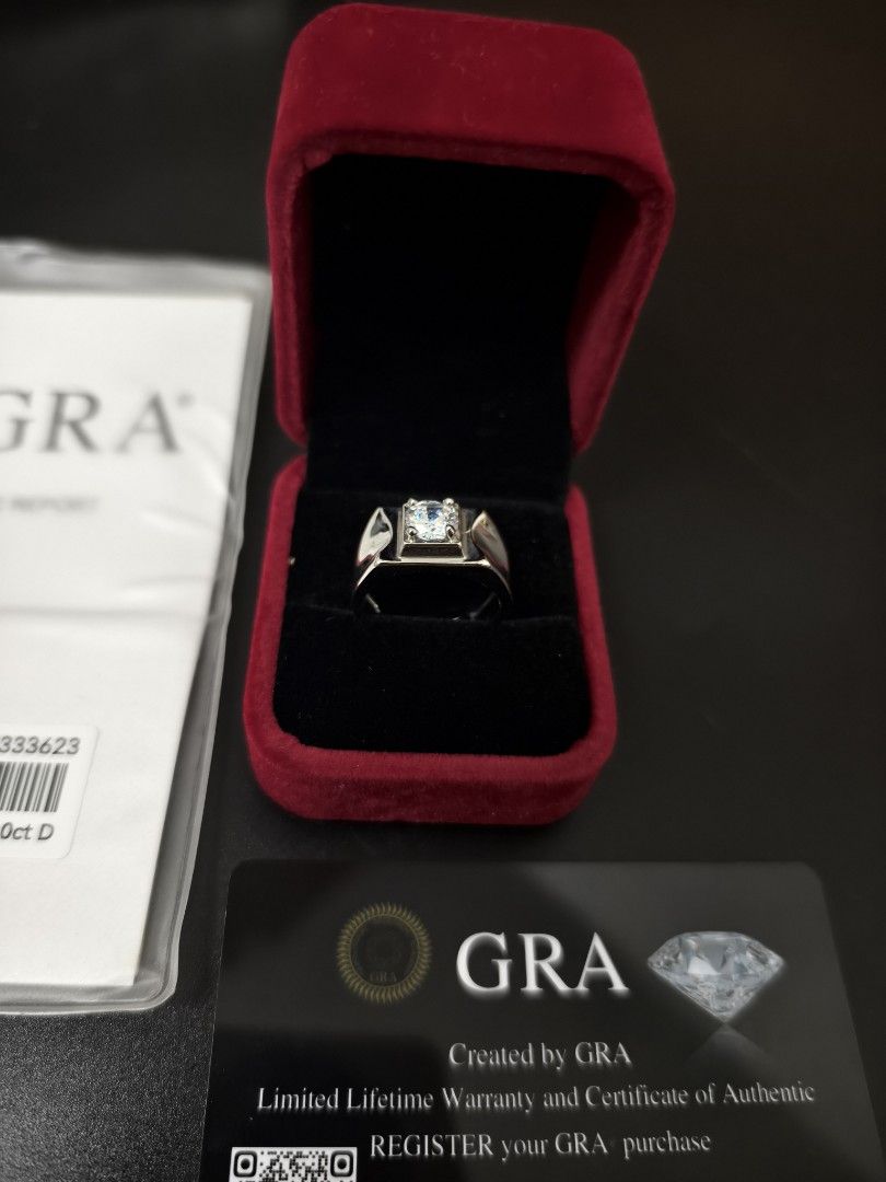 GRA Moissanite Ring 1.0ct D 6.5mm (Category: Rings) located in Angeles City. Submitted by measaliman02351 (Listing ID 1466225888, Image 1). Description: - Center Stone: 1.0ct D color moissanite (6.5mm) - Setting: Secure silver-tone band - Inclusions: Original red velvet ring box, GRA moissanite report, and authenticity warranty card (ID: 228333623) - Condition: Brand new, ready for gifting or personal wear.