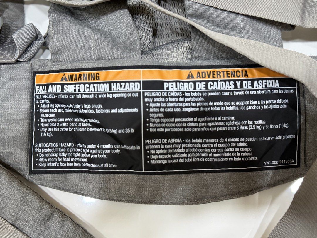 Graco Grey Mesh Baby Carrier (Category: Carriers & Slings) located in Calamba. Submitted by sofiesmerch (Listing ID 1466206226, Image 3). Description: - Brand: Graco - Color: Grey with cream-colored head support - Weight capacity: Suitable for infants 8 to 35 lbs - Breathable mesh panel for optimal airflow - Comfortable padded shoulder straps and secure adjustable buckles - Includes clear safety warning label on the back - Gently used and well-ma