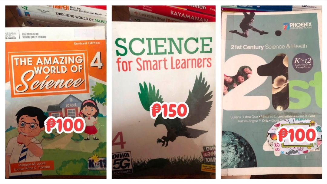 [Grade 4] Textbook & Workbook (Category: Textbooks) located in San Juan City. Submitted by ttanmien (Listing ID 1466227296, Image 2). Description: ⚜️✨⚜️✨⚜️✨⚜️✨⚜️✨⚜️ 💁🏻‍♀️SELLING PRICE: BOOKS FOR SALE PRICE STARTS AT ₱50 please check the pic nlng above. Price given already in each pic If you’ll get lots of books Or do take it all I can give more discount Original Price: Above ₱500 each book 💁🏻‍♀️Other details: •First owned •NEW & Used books po