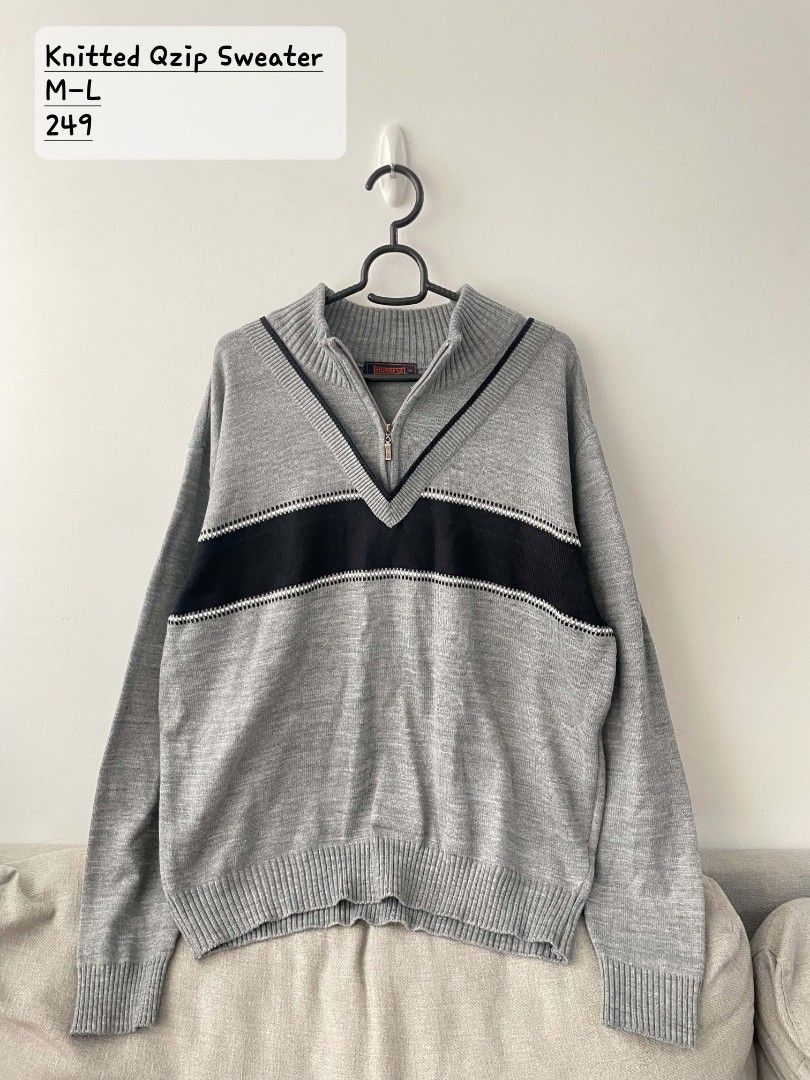 Gray Knitted Qzip Sweater (Category: Coats, Jackets and Outerwear) located in Quezon City. Submitted by mariaplusmoshi (Listing ID 1466164263, Image 1). Description: deets alr posted 📍Ever, Commonwealth, Q.C MOP: Gcash Lalamove/J&T.