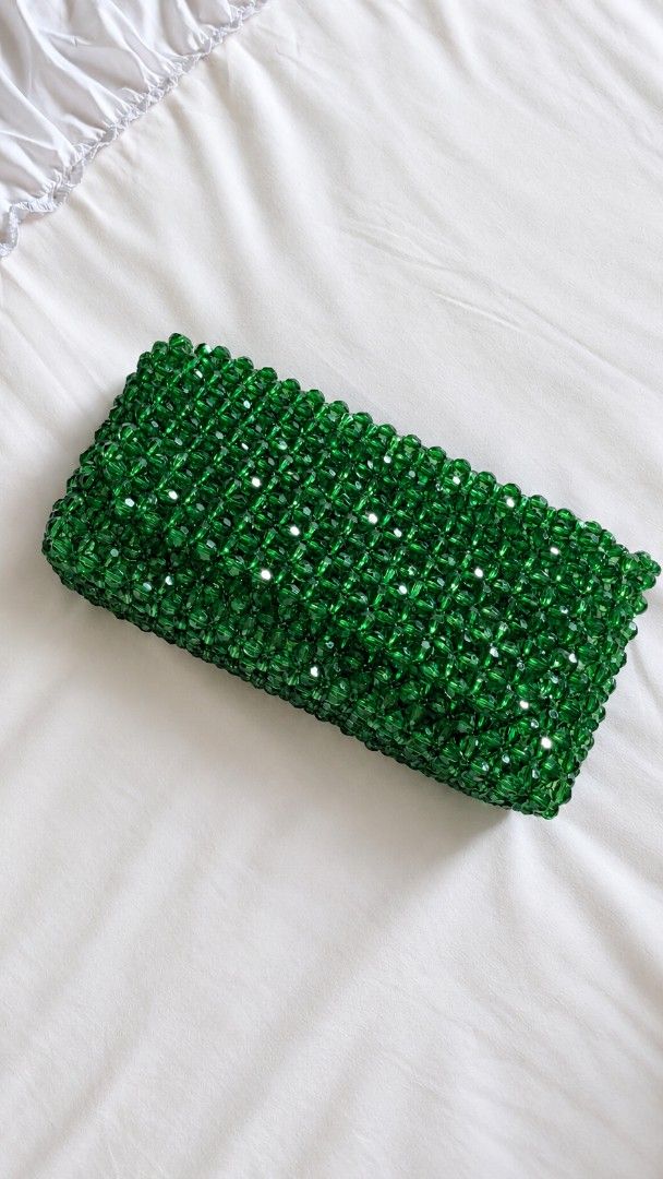 Green beaded shoulder bag with interchangeable straps (Category: Shoulder Bags) located in Paranaque City. Submitted by amjscloset (Listing ID 1466208679, Image 1). Description: - Club Kalee - Color: Emerald green with dark green and lime green bead accents - Shape: Structured rectangular fully beaded clutch - Straps: Includes 2 detachable beaded straps in different lengths with silver clasps - Condition: Excellent / Used once - Mode of Payment: 