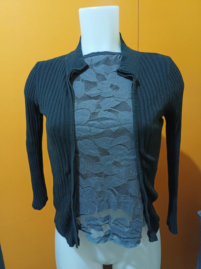 grey lace halter neck top (Category: Sleeveless) located in Mandaluyong City. Submitted by zheida1068 (Listing ID 1466215488, Image 2). Description: Grey halter neck top featuring a sheer floral lace overlay and a simple backless design. Lightweight and perfect for layering. Fits true to size..
