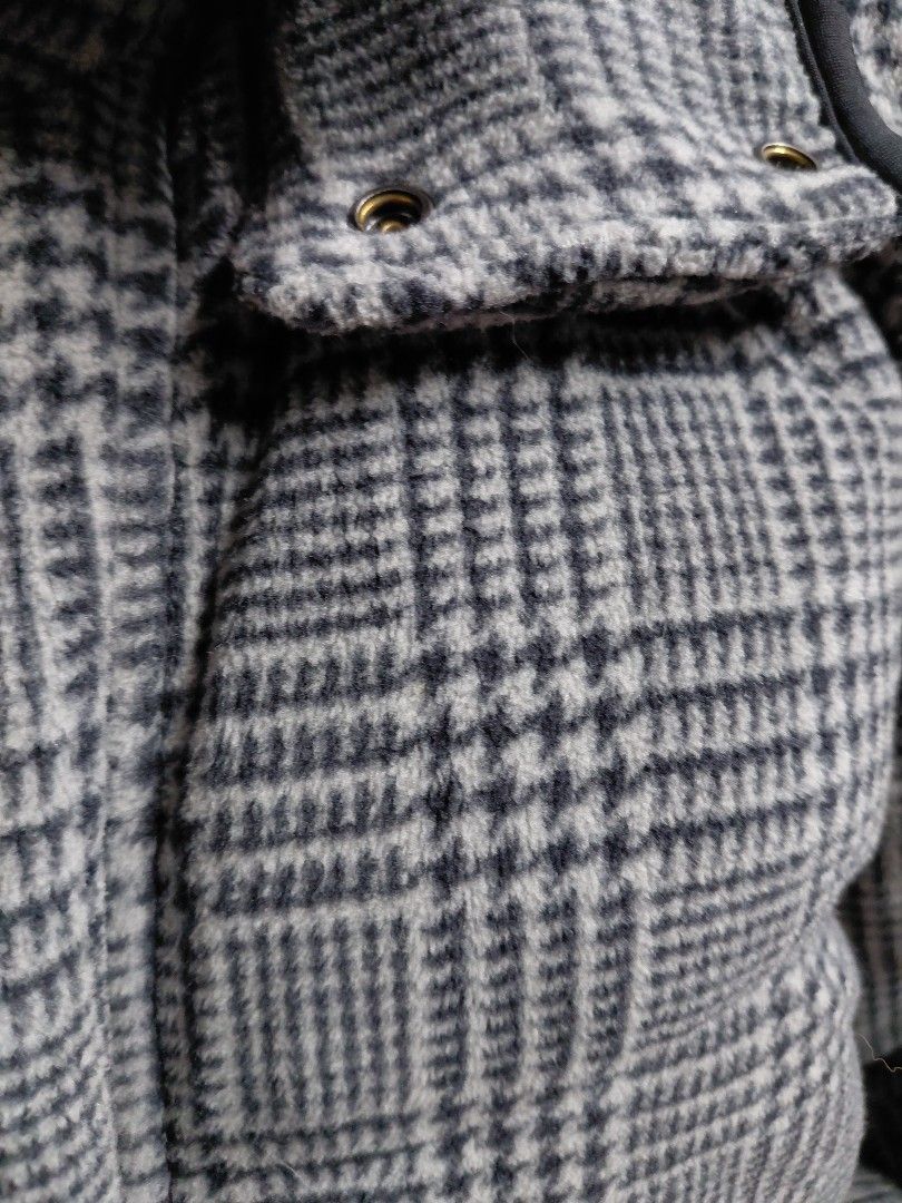 Grey plaid hooded winter jacket (Category: Coats, Jackets and Outerwear) located in Baguio. Submitted by undressme24 (Listing ID 1466296020, Image 1). Description: - Style: Grey and black plaid hooded puffer jacket - Size: Medium (tag inside) - Closure: Snap buttons down the front - Lining: Smooth black inner lining - Features: Thick, highly warm material, ideal for cold weather.