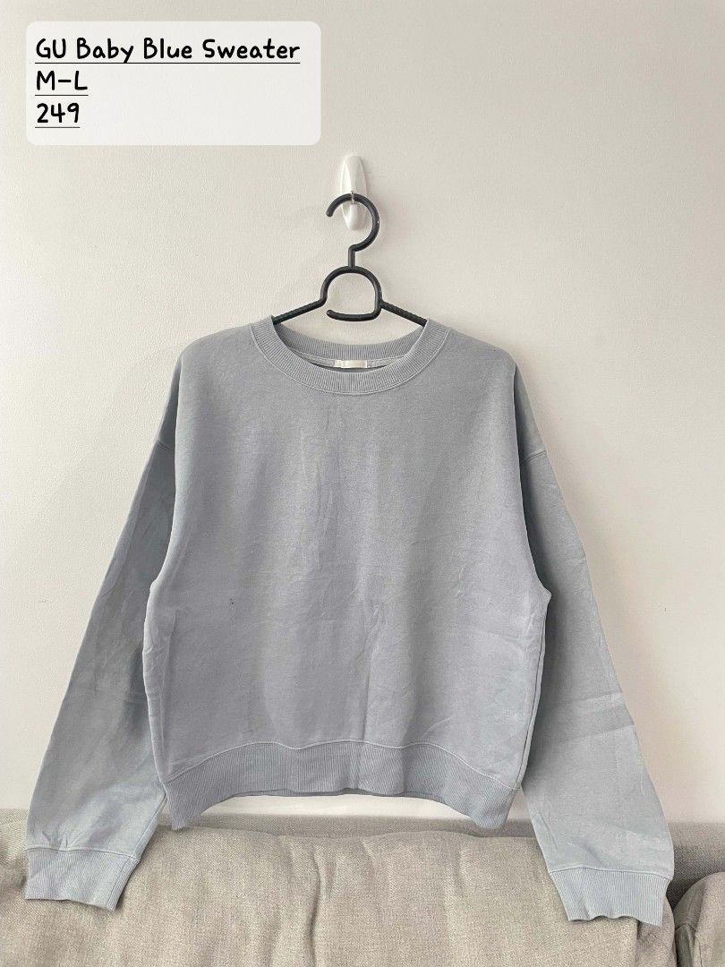 GU Baby Blue Sweater (Category: Coats, Jackets and Outerwear) located in Quezon City. Submitted by mariaplusmoshi (Listing ID 1466163849, Image 1). Description: deets alr posted 📍Ever, Commonwealth, Q.C MOP: Gcash Lalamove/J&T.