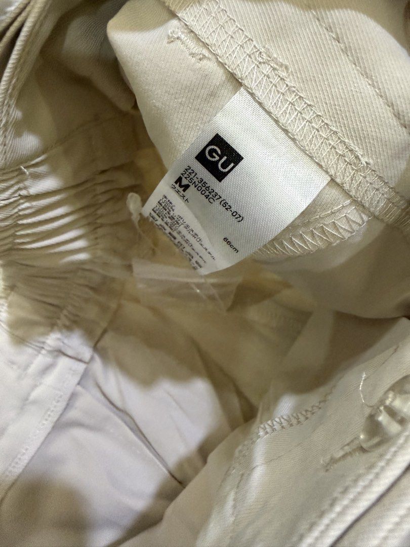 GU Belted Wide Pants Beige Size M (Category: Jeans) located in Manila. Submitted by kristinata44809 (Listing ID 1466176451, Image 2). Description: - Brand: GU - Item: Belted wide pants - Color: Beige - Size: M (Waist 66cm) - Condition: Brand new with tags (BNWT), unworn - Details: High-waisted style, pleated front, matching fabric belt included - Extras: Original spare button attached inside.