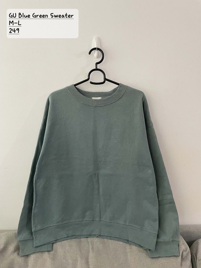GU Blue Green Sweater (Category: Coats, Jackets and Outerwear) located in Quezon City. Submitted by mariaplusmoshi (Listing ID 1466164050, Image 1). Description: deets alr posted 📍Ever, Commonwealth, Q.C MOP: Gcash Lalamove/J&T.
