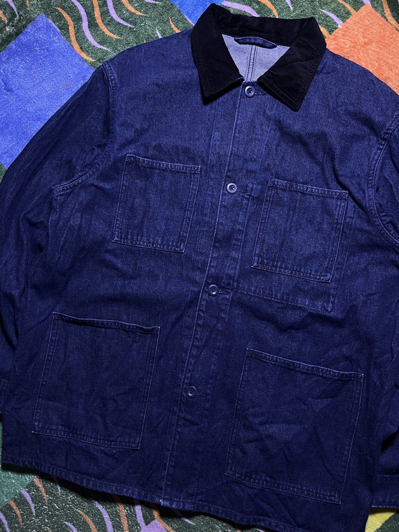 GU Denim Chore Jacket (Category: Coats, Jackets and Outerwear) located in Paranaque City. Submitted by nifty_goodies (Listing ID 1466188834, Image 2). Description: GU Denim Chore Jacket - corduroy collar Measurements (inches) Size on tag - L Width - 24” Length - 29” Shoulders - 20” Sleeve Length - 24” Condition - excellent Issue - none .