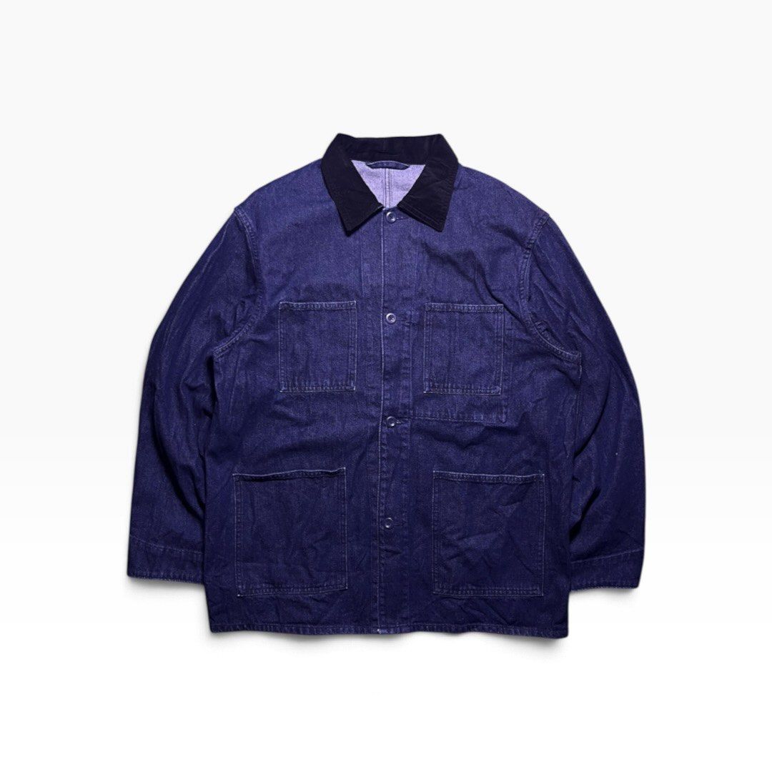 GU Denim Chore Jacket (Category: Coats, Jackets and Outerwear) located in Paranaque City. Submitted by nifty_goodies (Listing ID 1466188834, Image 1). Description: GU Denim Chore Jacket - corduroy collar Measurements (inches) Size on tag - L Width - 24” Length - 29” Shoulders - 20” Sleeve Length - 24” Condition - excellent Issue - none .