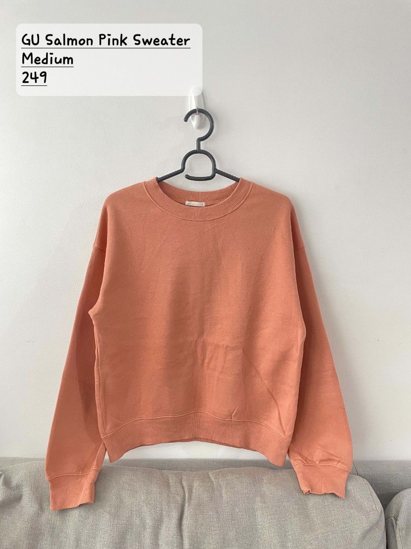 GU Salmon Pink Sweater (Category: Coats, Jackets and Outerwear) located in Quezon City. Submitted by mariaplusmoshi (Listing ID 1466163593, Image 1). Description: deets alr posted 📍Ever, Commonwealth, Q.C MOP: GCASH LALAMOVE/J&T.