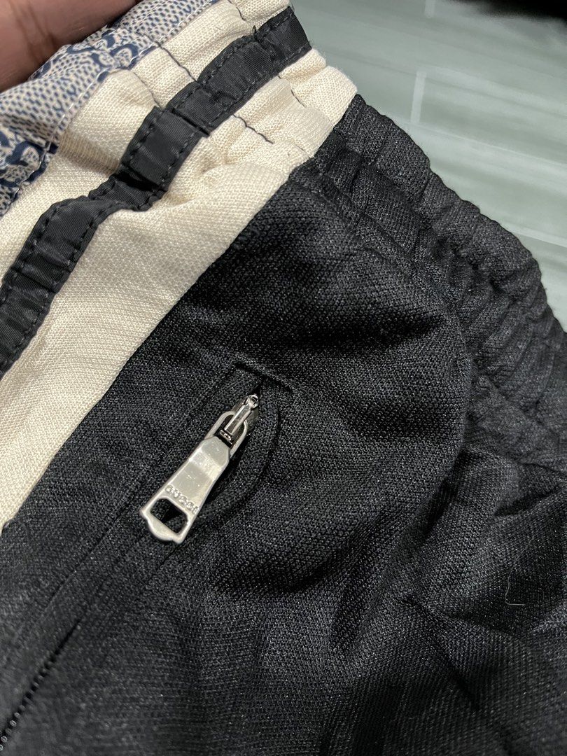 Gucci GG Monogram Track Pants Black Size S (Category: Joggers) located in Cabuyao City. Submitted by undergroundthrift03 (Listing ID 1466319419, Image 2). Description: - Brand: Gucci - Color: Black with white and black side stripes - Details: Signature GG monogram pattern on outer side panels, drawstring waist, and front zipper pockets - Fit/Size: Size S (175/78A) with ribbed ankle cuffs - Material & Origin: Soft fabric, Made in Italy - Style: Cl