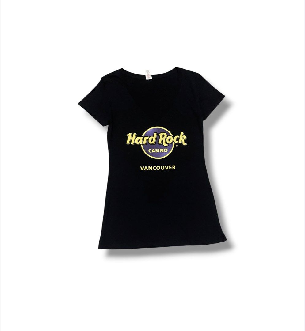 Hard Rock Vneck Tee (Category: Shirts) located in Bulacan. Submitted by sanjisthrift (Listing ID 1466313741, Image 1). Description: Size Small Width 15.5 Length 27 Excellent Condition 9.5/10.