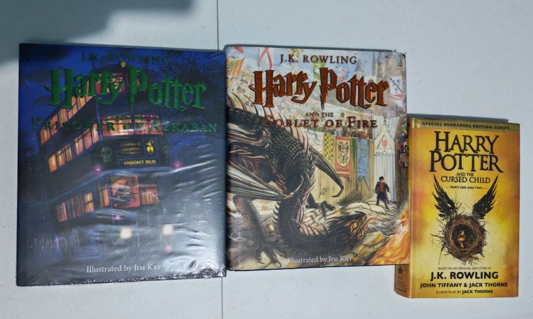 Harry Potter Book Bundle Illustrated Editions and Cursed Child (Category: Storybooks) located in Bustos. Submitted by samotsaribulacan (Listing ID 1465980388, Image 1). Description: Harry Potter and the Prizoner of Azkaban Illustrated (Sealed) Harry Potter and the Goblet of Fire Illustrated Sold as set 3k - free Curse Child book if Book 3 only 2k - no free if Book 4 only 1.8k - no free Bought at Fullybooked and National Bookstore. Free: Harry Pot