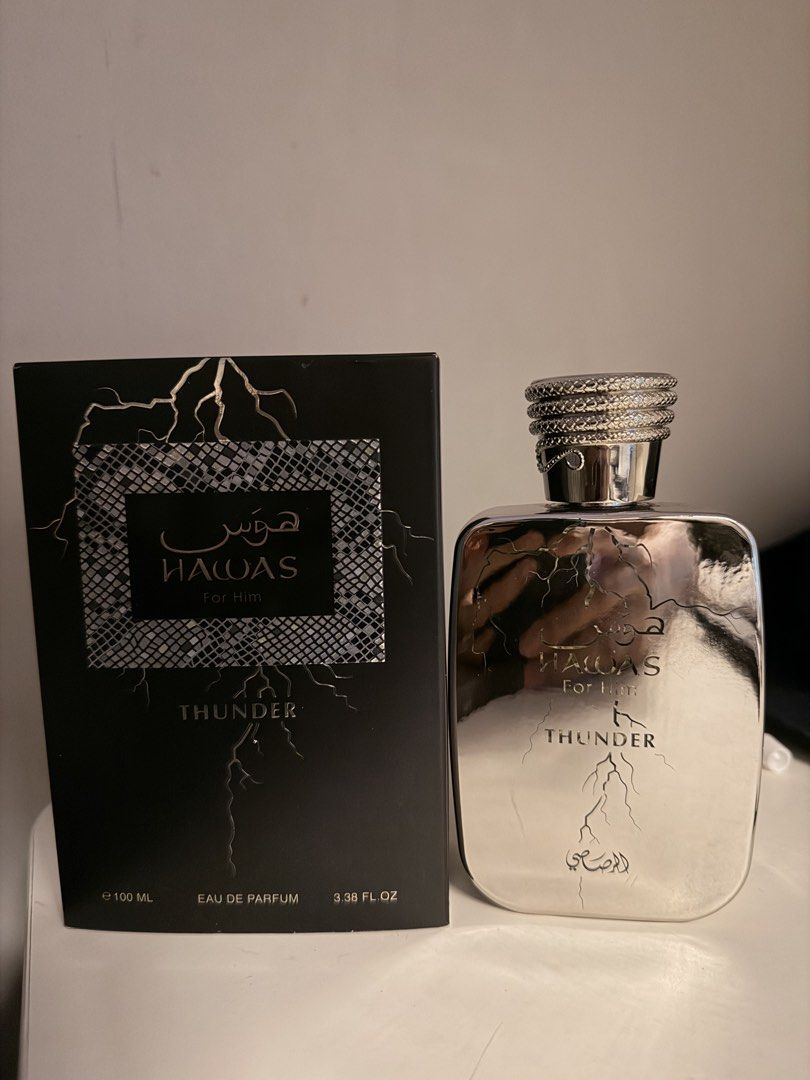 Hawas Thunder 60-70ml left (Category: Fragrance & Deodorants) located in Caloocan City. Submitted by almrjsry24124 (Listing ID 1466283985, Image 1). Description: Original rasasi hawas thunder 70 ml juice level.