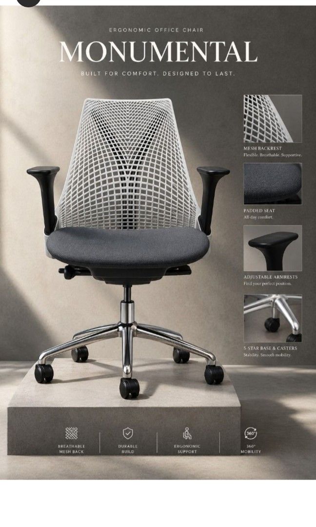 Herman Miller Sayl (Category: Chairs) located in Antipolo. Submitted by bentakahitanoano (Listing ID 1466283056, Image 1). Description: Authentic Herman Miller Sayl Chair with fixed armrests. Designed by Yves Béhar, the Sayl is known for its distinctive frameless 3D Intelligent suspension back and ergonomic design. Still in good overall condition with normal signs of use. The mesh backrest remains intact and supportive, while the padded seat is s