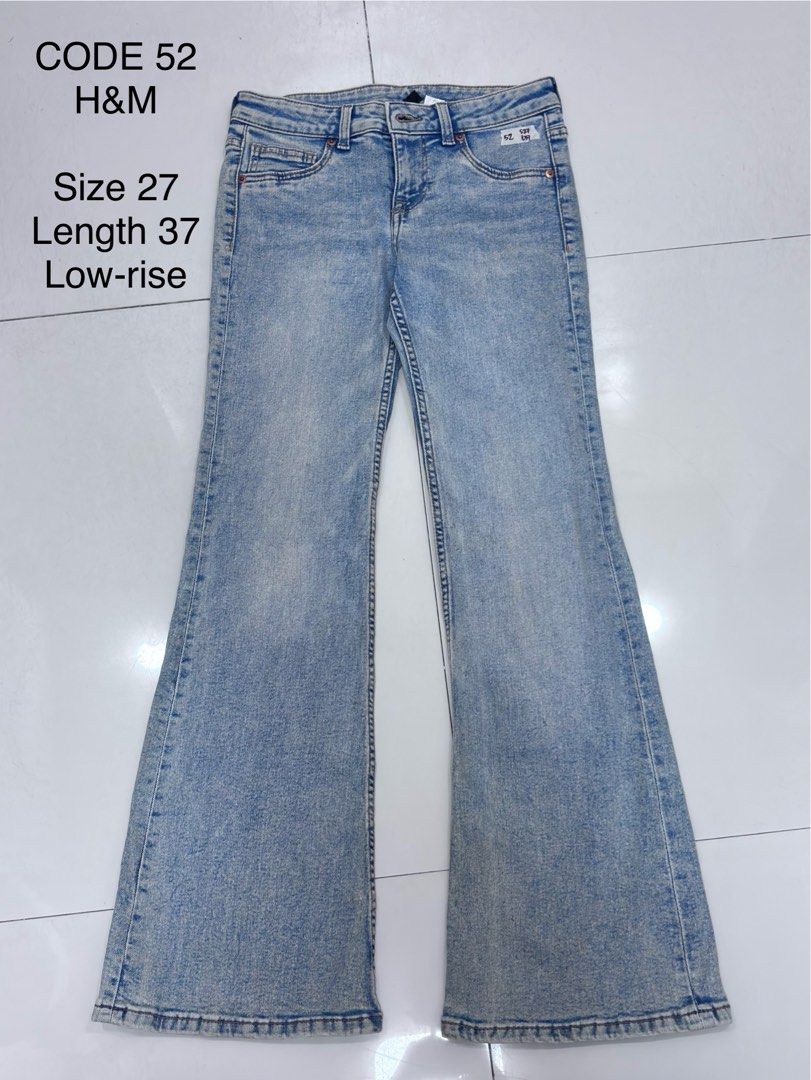 H&M Lowrise Flared Jeans (Category: Jeans) located in Bulacan. Submitted by maxiefashion (Listing ID 1466211452, Image 2). Description: FIX PRICE Size 27 Length 37 (medida -sized) Loc: Norzagaray Bulacan MOP: Gcash Ship via J&T.