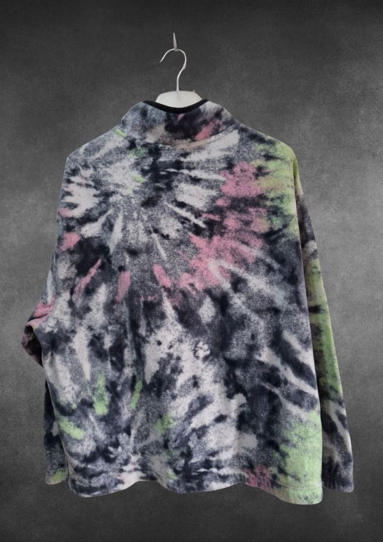 H&M Relaxed Fit Tie-Dye Fleece Pullover Size L (Category: Coats, Jackets and Outerwear) located in Bulacan. Submitted by kei.collections (Listing ID 1466305751, Image 2). Description: - Brand: H&M - Style: Fleece pullover with half-zip closure and relaxed fit - Colorway: Black, white, pink, and lime green tie-dye pattern - Color Rate: 10/10 - Details: Contrast black woven front pouch pocket with a rubberized 'suited for all conditions and environ