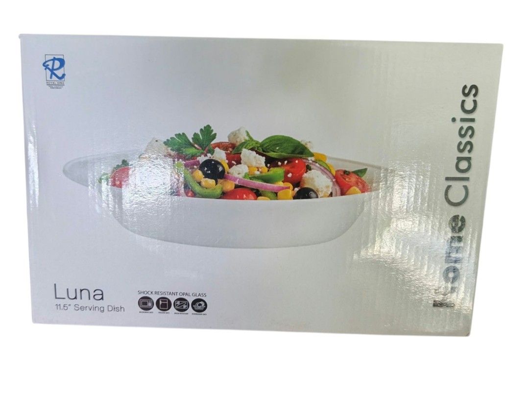 Home Classics Luna 11.5" Serving Dish Opal Glass (Category: Dinnerware & Cutlery) located in Imus. Submitted by mabelen_alvarez25 (Listing ID 1466233639, Image 1). Description: - Brand: Home Classics Luna - Size: 11.5 inches - Material: Shock-resistant opal glass - Durability: Break-resistant, microwave safe, freezer safe, and dishwasher safe - Ideal for: Salads, side dishes, and everyday dining - Condition: Brand new, unopened in original box.