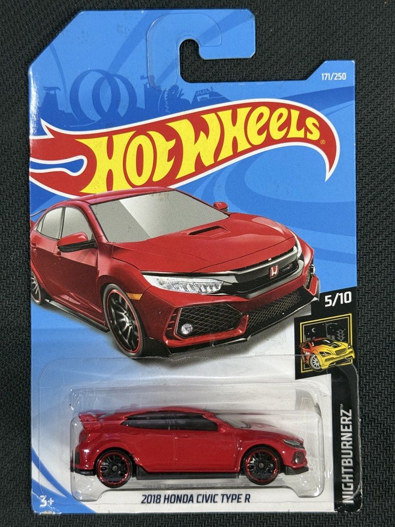 Hot Wheels 2018 Honda Civic Type R (Category: Vehicle & Diecast Models) located in Muntinlupa City. Submitted by eman_garcia_ (Listing ID 1466203646, Image 1). Description: - Model: 2018 Honda Civic Type R (Bright Red) - Series: Nightburnerz (5/10) - Card Number: 171/250 - Wheels: Black with matching red trim - Condition: Brand new, factory sealed in original blister pack.