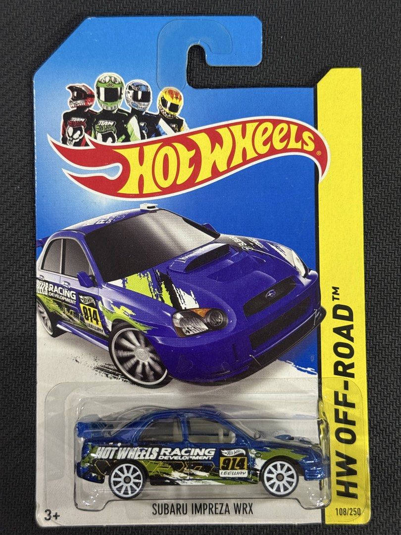 Hot Wheels Subaru Impreza WRX (Category: Vehicle & Diecast Models) located in Muntinlupa City. Submitted by eman_garcia_ (Listing ID 1466203229, Image 1). Description: - Brand: Hot Wheels - Model: Subaru Impreza WRX - Series: HW Off-Road (108/250) - Color/Design: Blue with white and green racing livery, #914 graphics - Wheels: White multispoke - Condition: Brand new, still sealed in original blister pack.