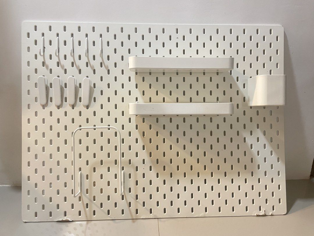 IKEA Skadis Pegboard with Accessories (Category: Office Furniture & Fixtures) located in Los Banos. Submitted by reinabee88 (Listing ID 1466156920, Image 1). Description: - Skadis Pegboard 76x56 cm (with inclusions: all items in the pictures) - Issues as shown in photos due to years of usage (i.e. rust, scratches, etc) - can easily be covered when decorated - purchased a total worth of 2.5k items, bought accessories separately - RFS: decluttering